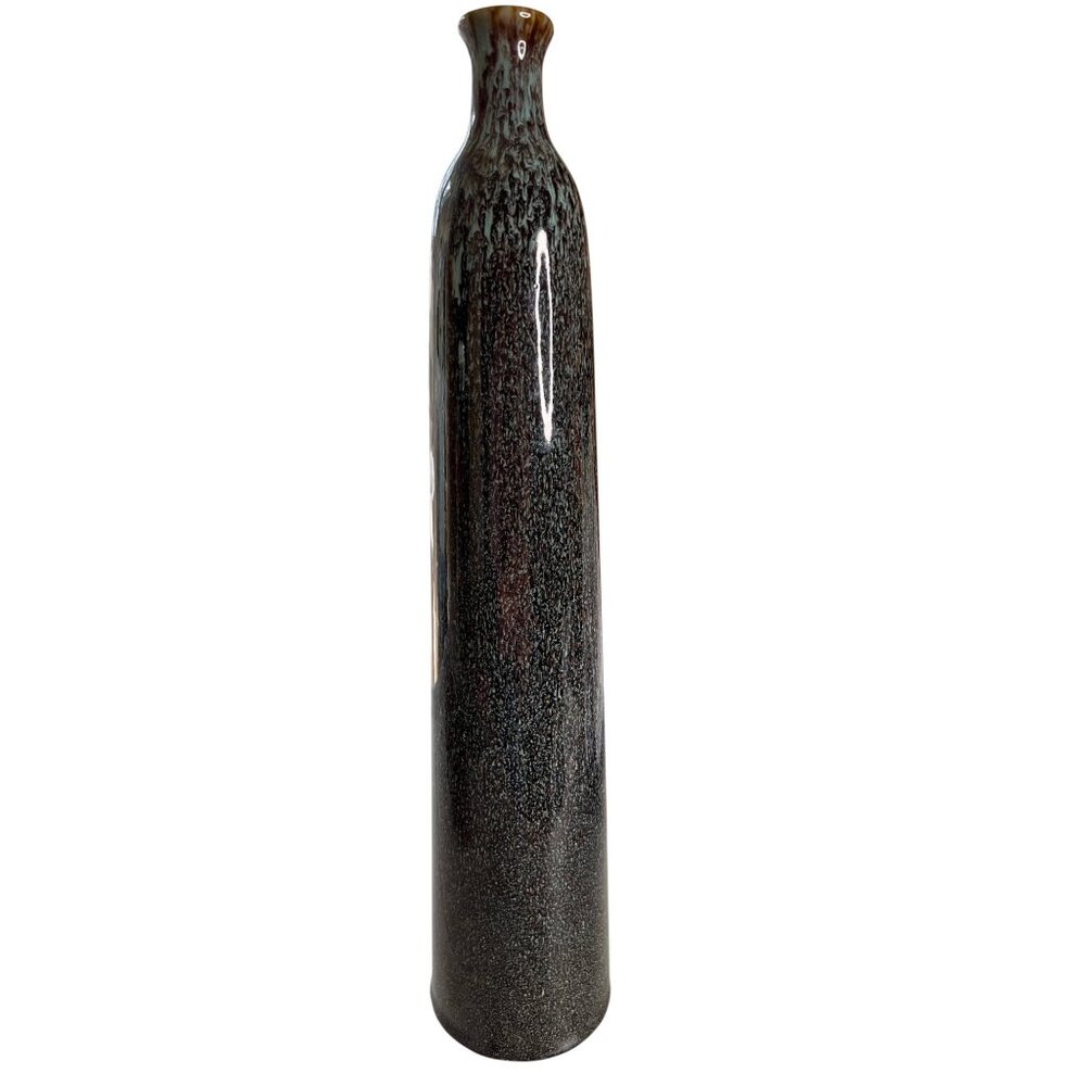 Tall Abstract Studio Pottery Vase With Glossy Blue,Brown & Black Glaze Finish Si